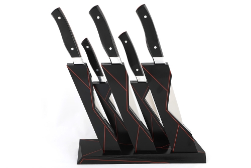 Набор кухонных ножей на подставке N690 G10 черная 5шт. 