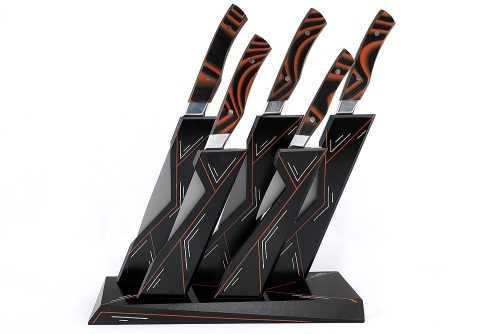 Набор кухонных ножей на подставке К340 G10 черно-оранжевая 5шт. 