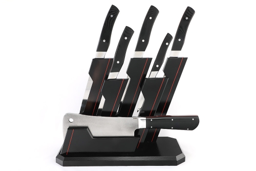 Набор кухонных ножей с тяпкой, на подставке (N690 G10 черная 5шт.)